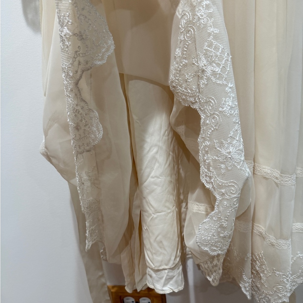 VTG Neiman Marcus Lace Chiffon Midi Maxi Dress XS Ivory Cream High‎ Neck Bridal - Picture 14 of 16